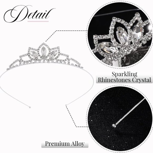 Silver Crystal Tiara Crowns Rhinestone Birthday Crowns Headband Tiaras for Women - Picture 7 of 7